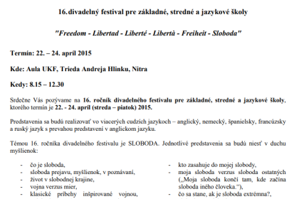 Divadelný festival „Freedom – Libertad – Liberté – Libertà – Freiheit – Sloboda“