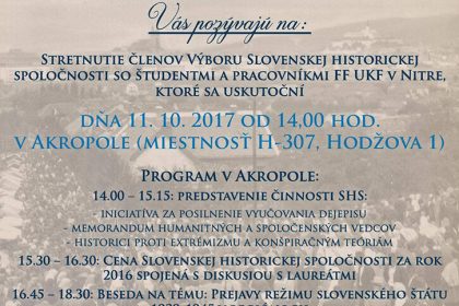 Stretnutie Výboru Slovenskej historickej spoločnosti pri Slovenskej akadémii vied v Bratislave so študentmi a pracovníkmi UKF
