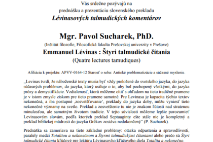 Prednáška a prezentácia slovenského prekladu Lévinasových talmudických komentárov