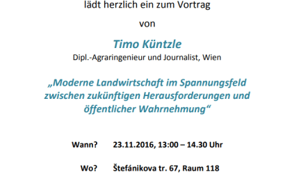 Prednáška „Moderne Landwirtschaft im Spannungsfeld zwischen zukünftigen Herausforderungen und öffentlicher Wahrnehmung“