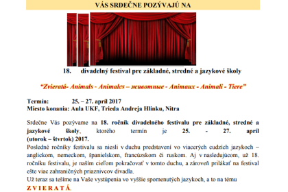 18. divadelný festival pre základné, stredné a jazykové školy