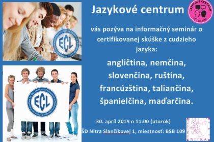 Informačný seminár o certifikovanej skúške ECL z cudzieho jazyka