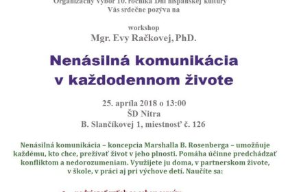 Workshop lektorky Mgr. Evy Račkovej, PhD.: Nenásilná komunikácia v každodennom živote